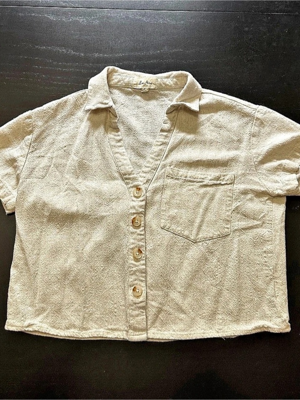 Love Notes Short Sleeve Button Down in Cream Size Small